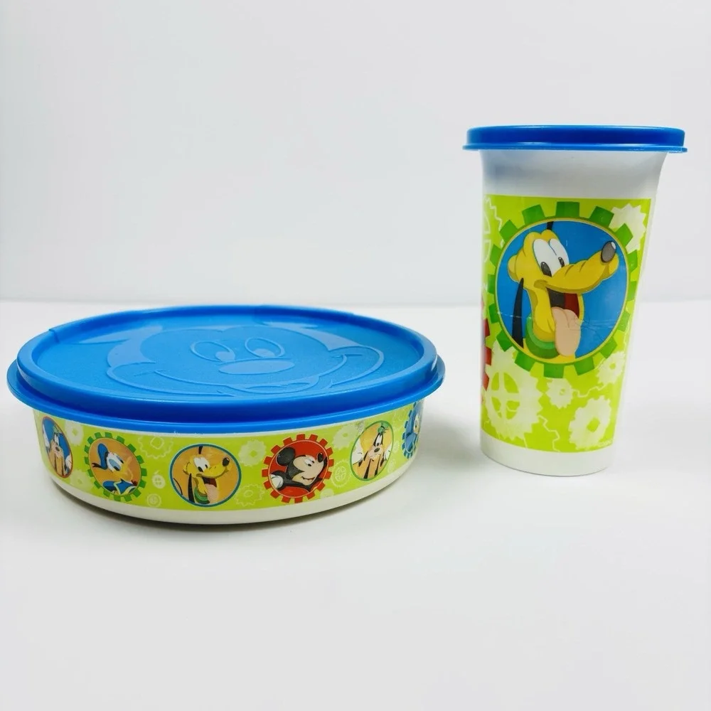 Tupperware Mickey Mouse & Friends Cereal Bowl and Beverage Cup Both‎ With Lids